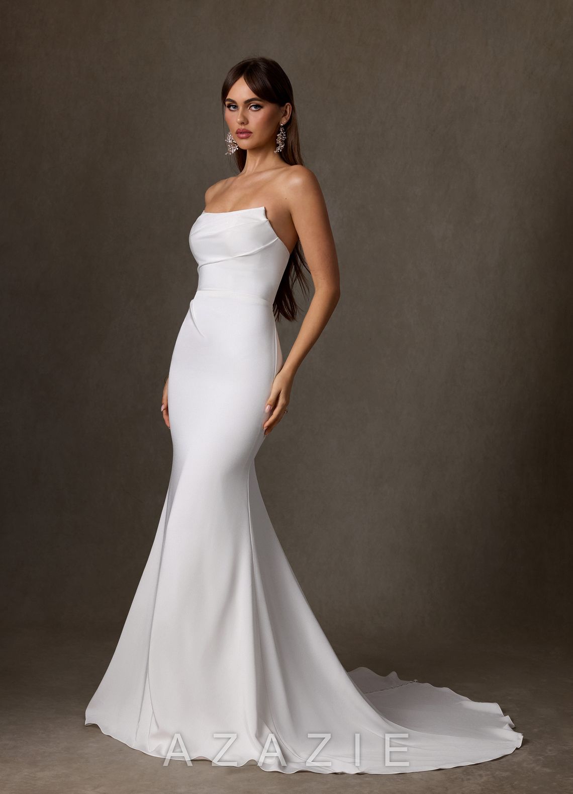 Azazie Jennet Diamond White Sheath Strapless Crepe Back Satin Dress