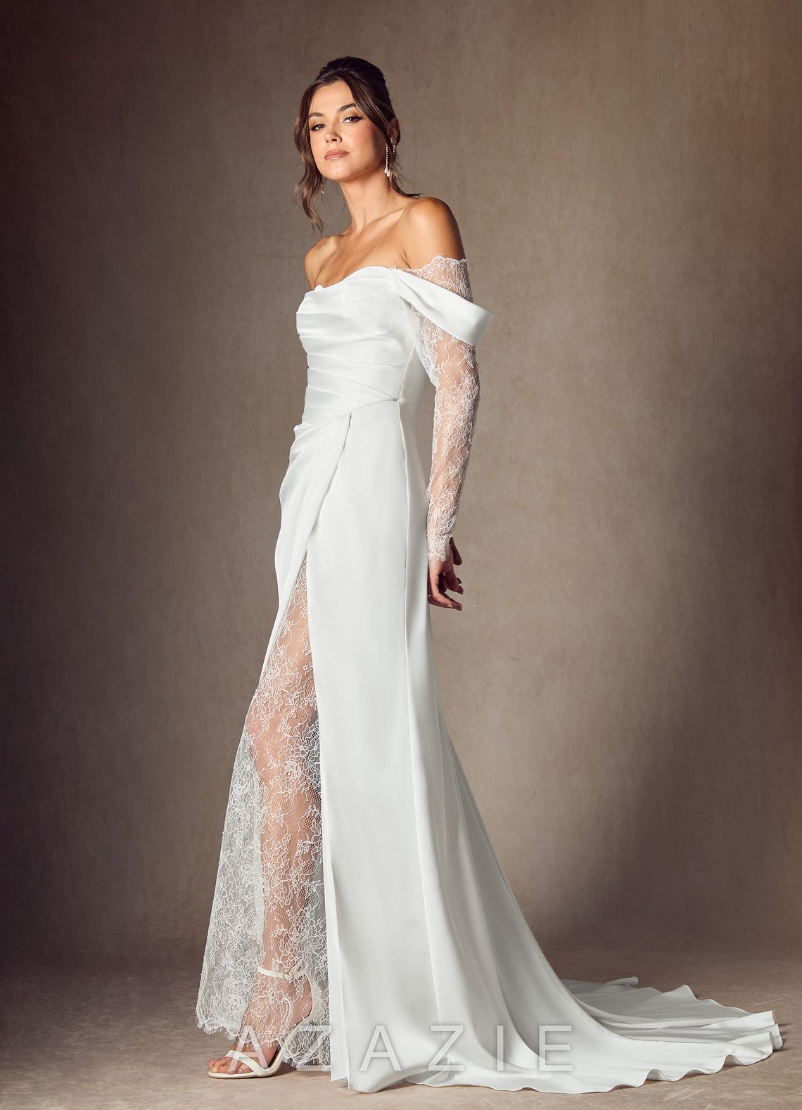 Azazie Alexa Diamond White A-Line Sweetheart Neckline Lace Dress
