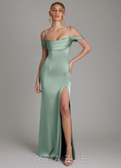 Azazie Nira Agave Mermaid Corset Stretch Satin Dress agave