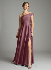 Azazie Melanie Amethyst A-Line Off the Shoulder Stretch Satin Dress amethyst