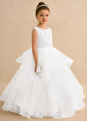 Azazie Claire Ivory Ball-Gown Beaded Tulle Dress ivory