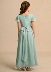 Azazie Lilia Girls Formal Agave A-Line with Sleeves Chiffon Dress agave