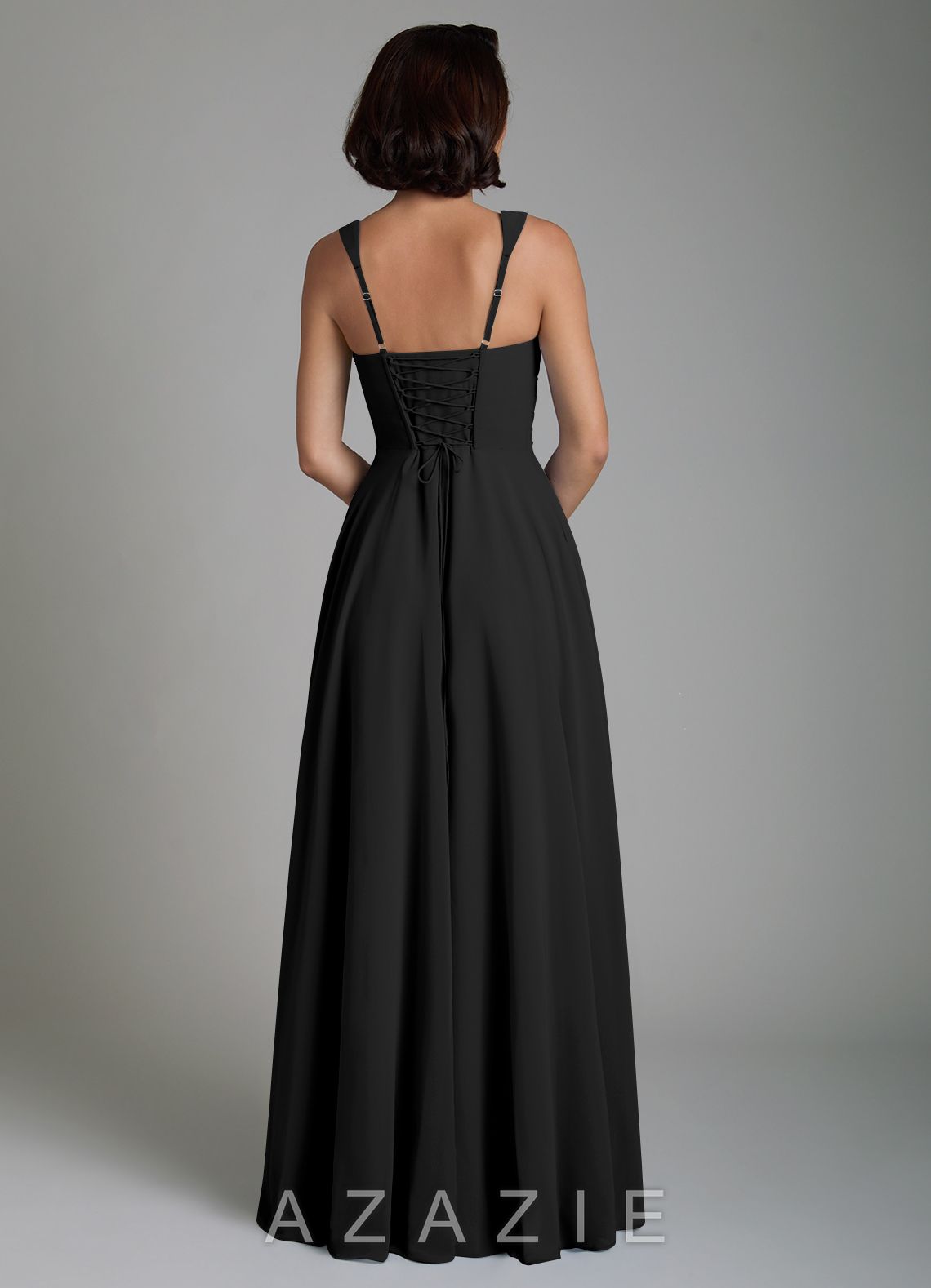 Azazie Azaria Black A-Line Corset Chiffon Dress black