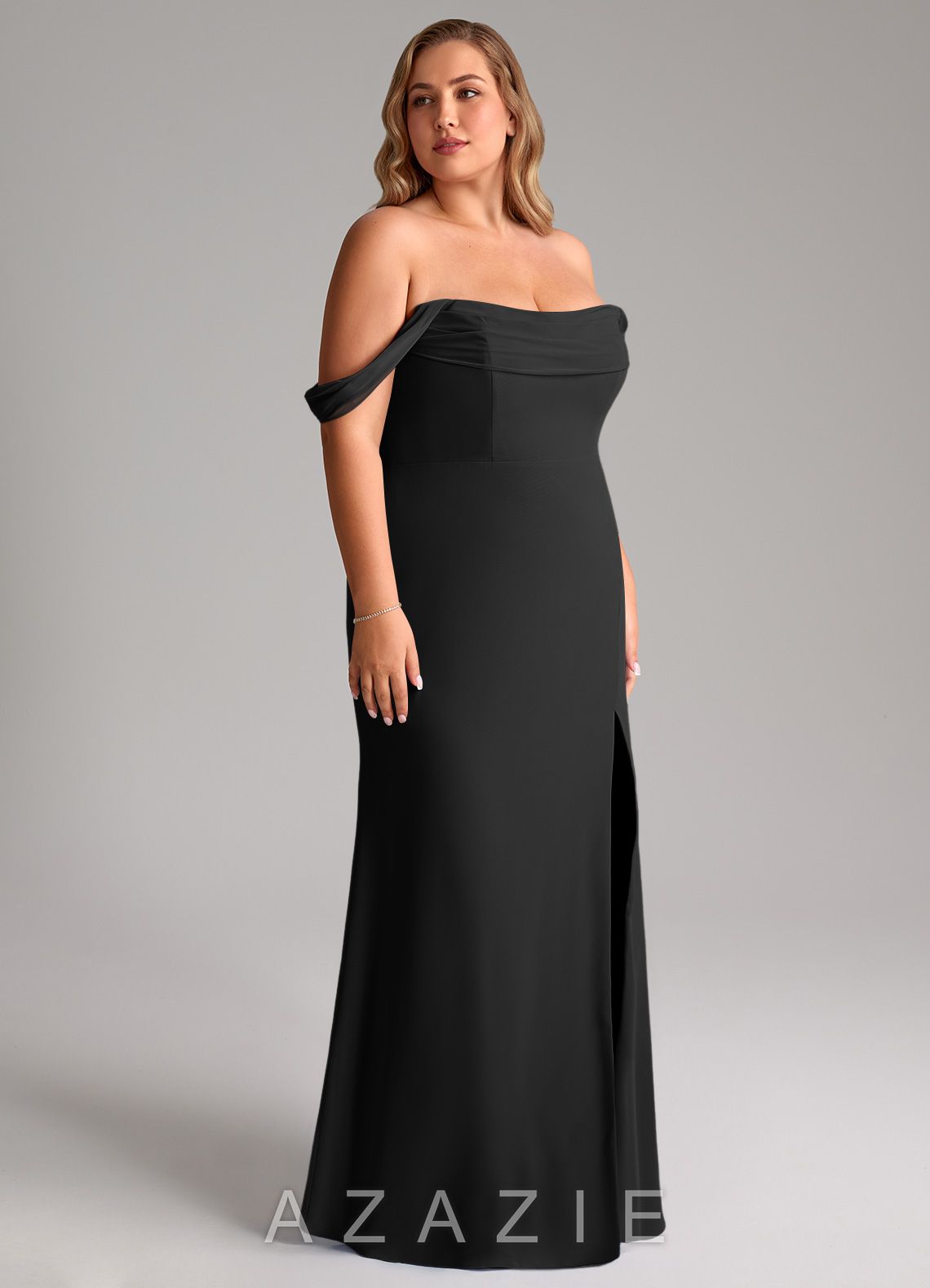 Azazie Saige Black A-Line Off the Shoulder Chiffon Convertible Dress black