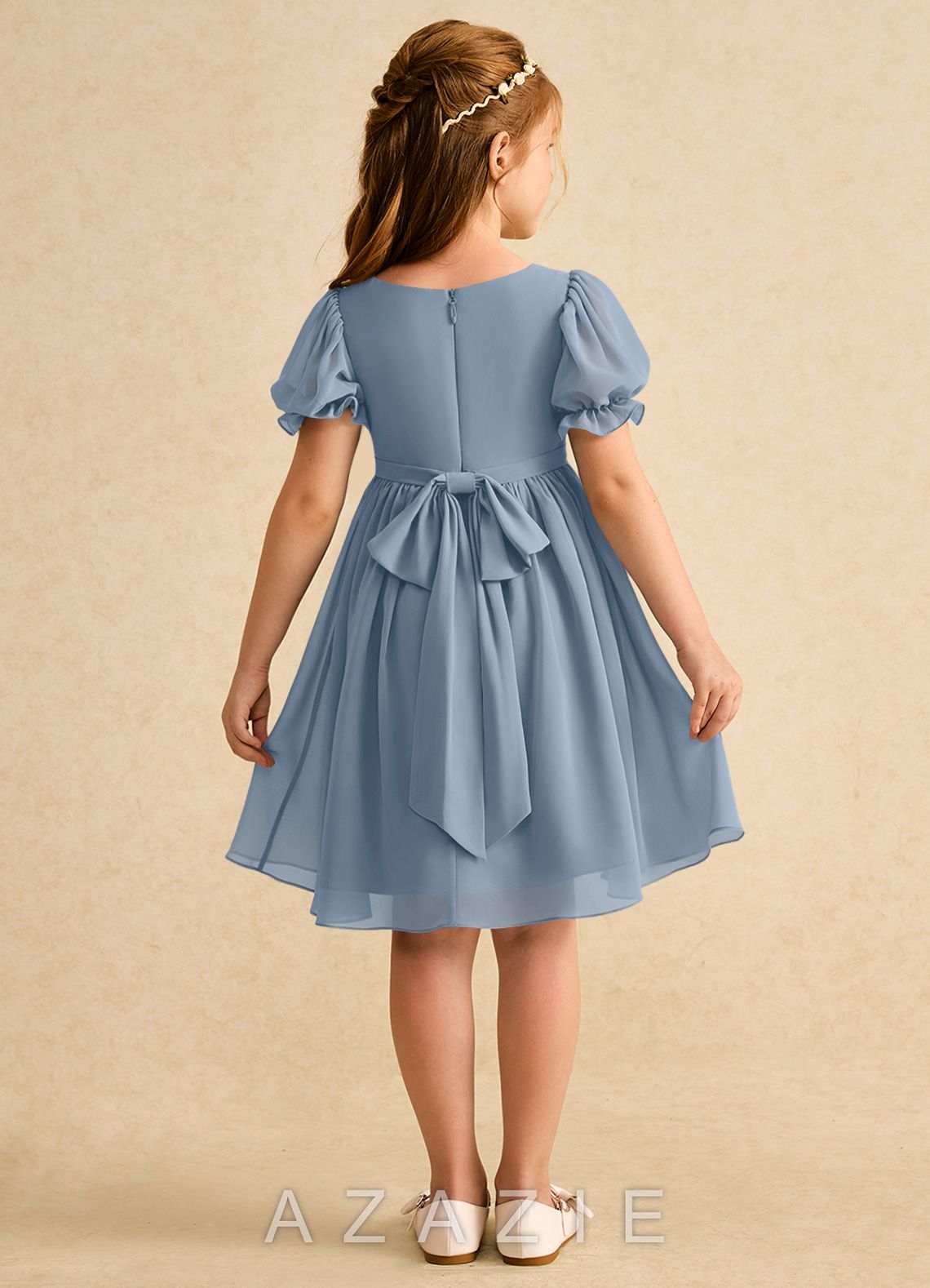 Azazie Jolie Dusty Blue A-Line with Sleeves Chiffon Dress dusty_blue