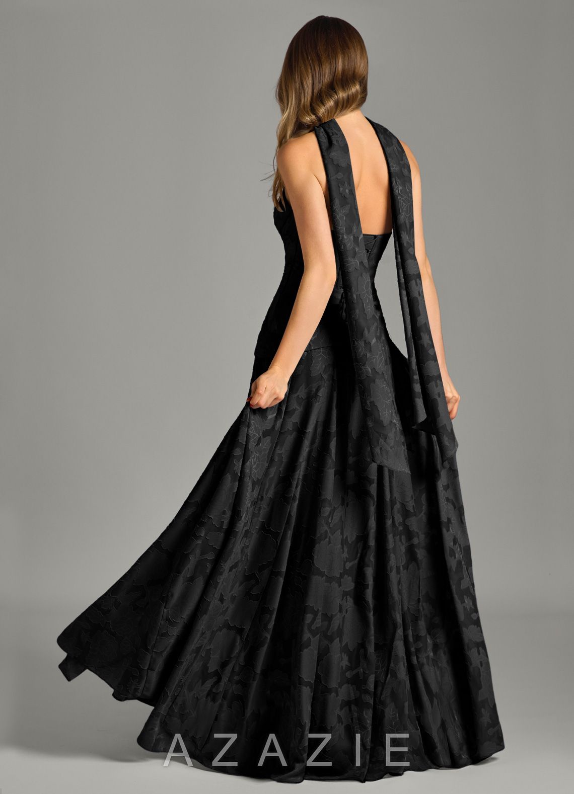 Azazie Gabriela Black A-Line Strapless Floral Burnout Dress black