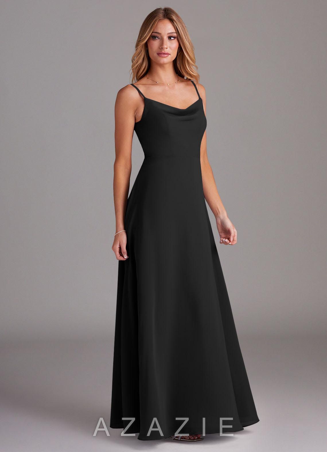 Azazie Daenerys Black A-Line Cowl Chiffon Dress black