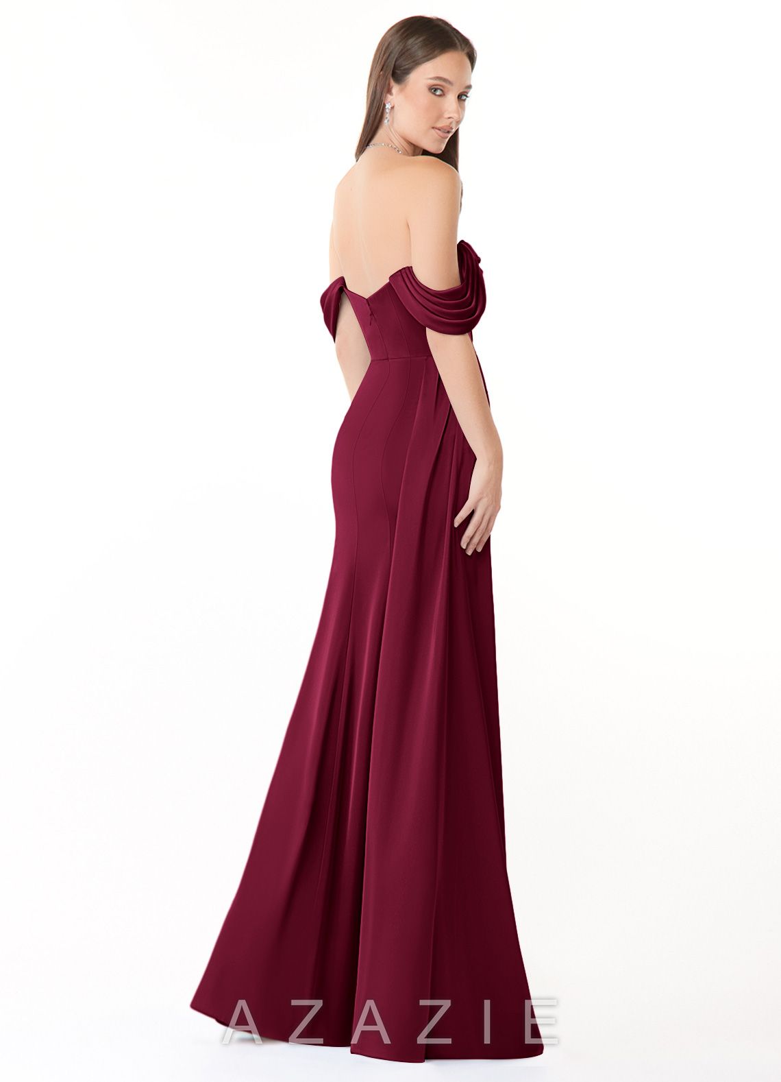 Azazie Amyra Burgundy Mermaid Off the Shoulder Stretch Satin Convertible Dress burgundy