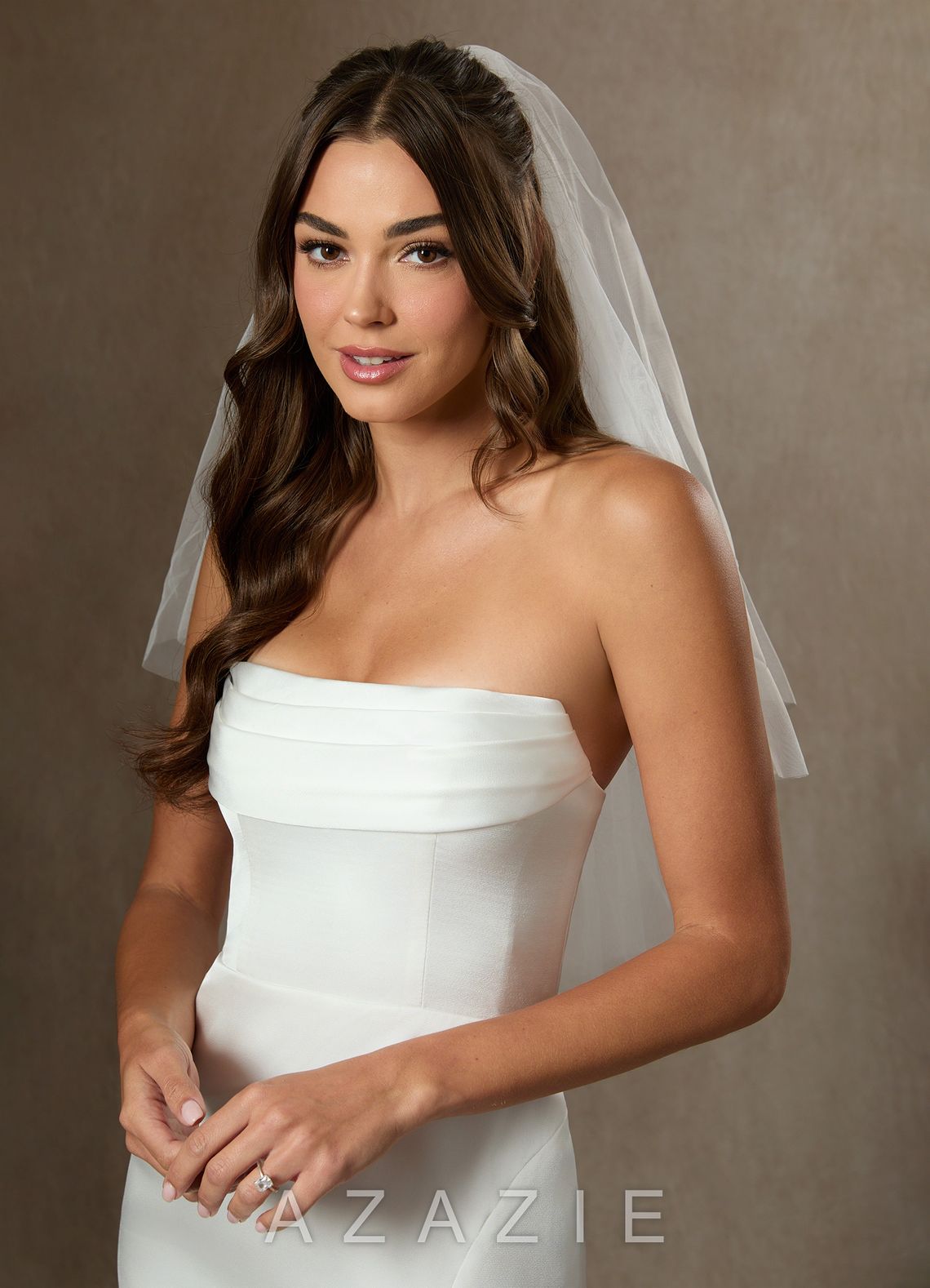 Simple Waist Length Layered Veil with Blusher  diamond_white