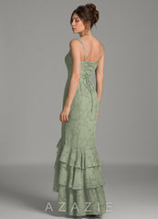 Azazie Apolline Agave Mermaid Corset Floral Burnout Dress agave