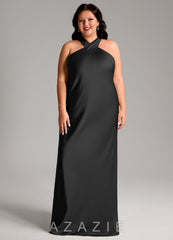 Azazie Doretta Black Mermaid Pleated Stretch Satin Dress black