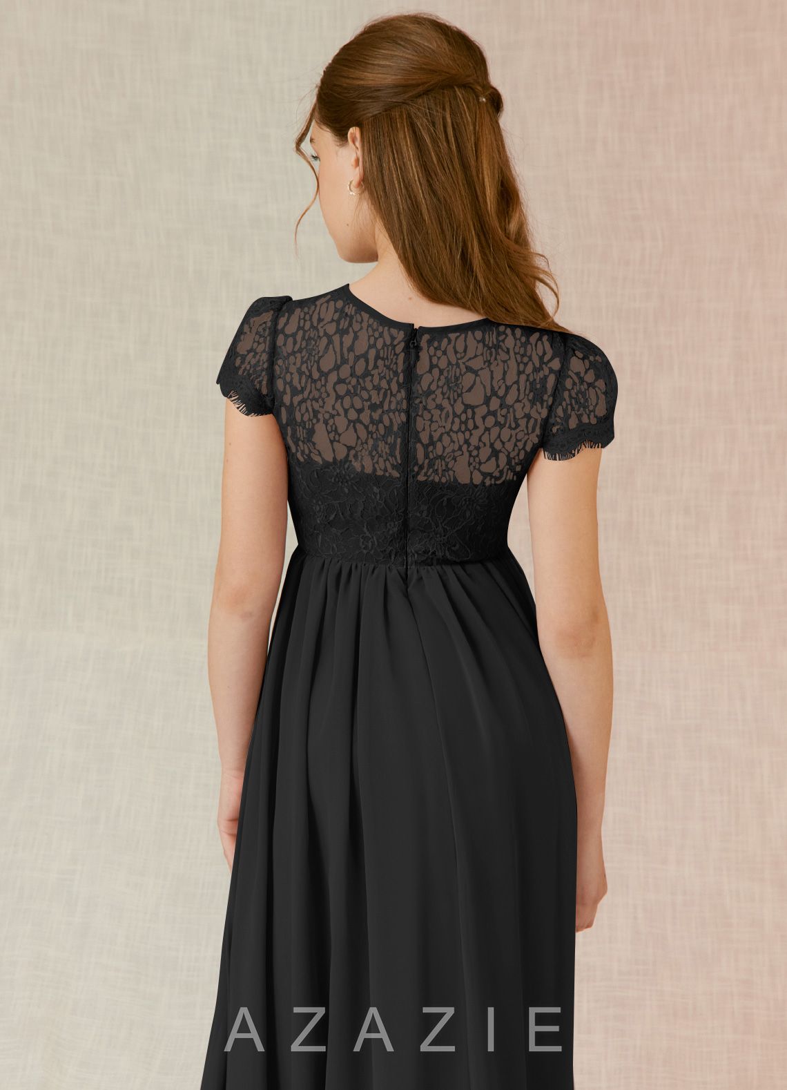 Azazie Delevingne Junior Black A-Line Lace Chiffon Dress black