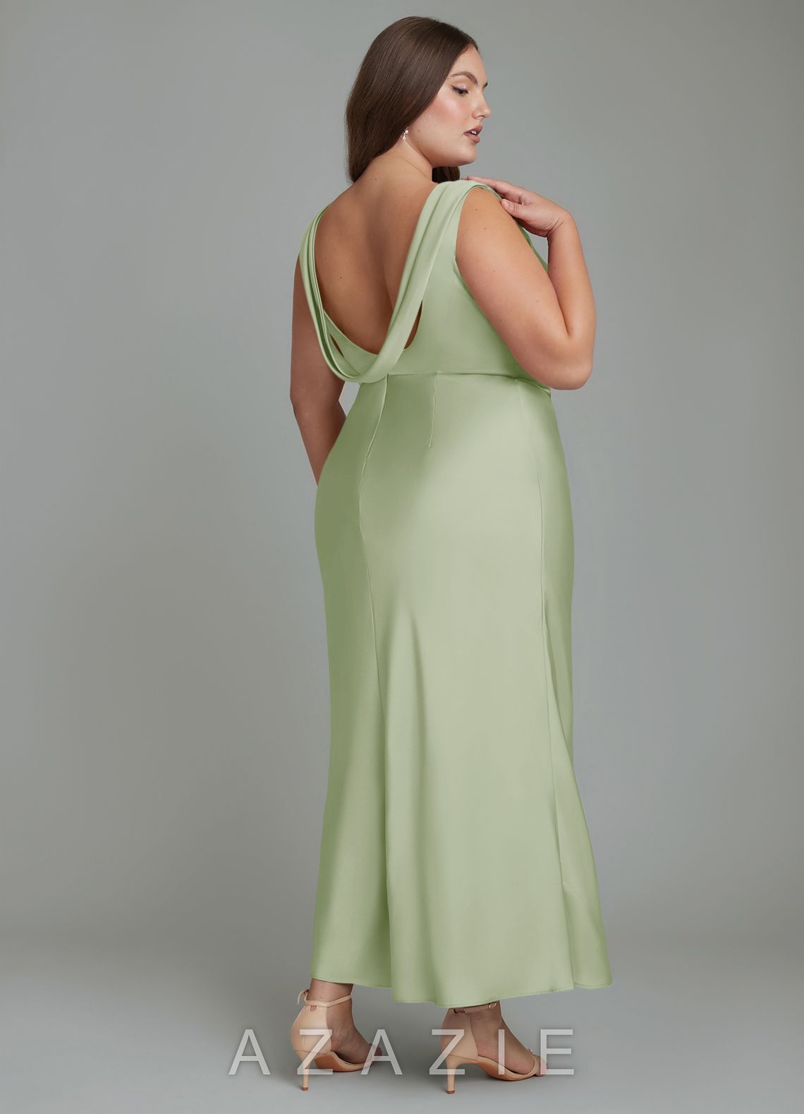 Azazie Kieryn Dusty Sage Mermaid Pleated Stretch Satin Dress dusty_sage
