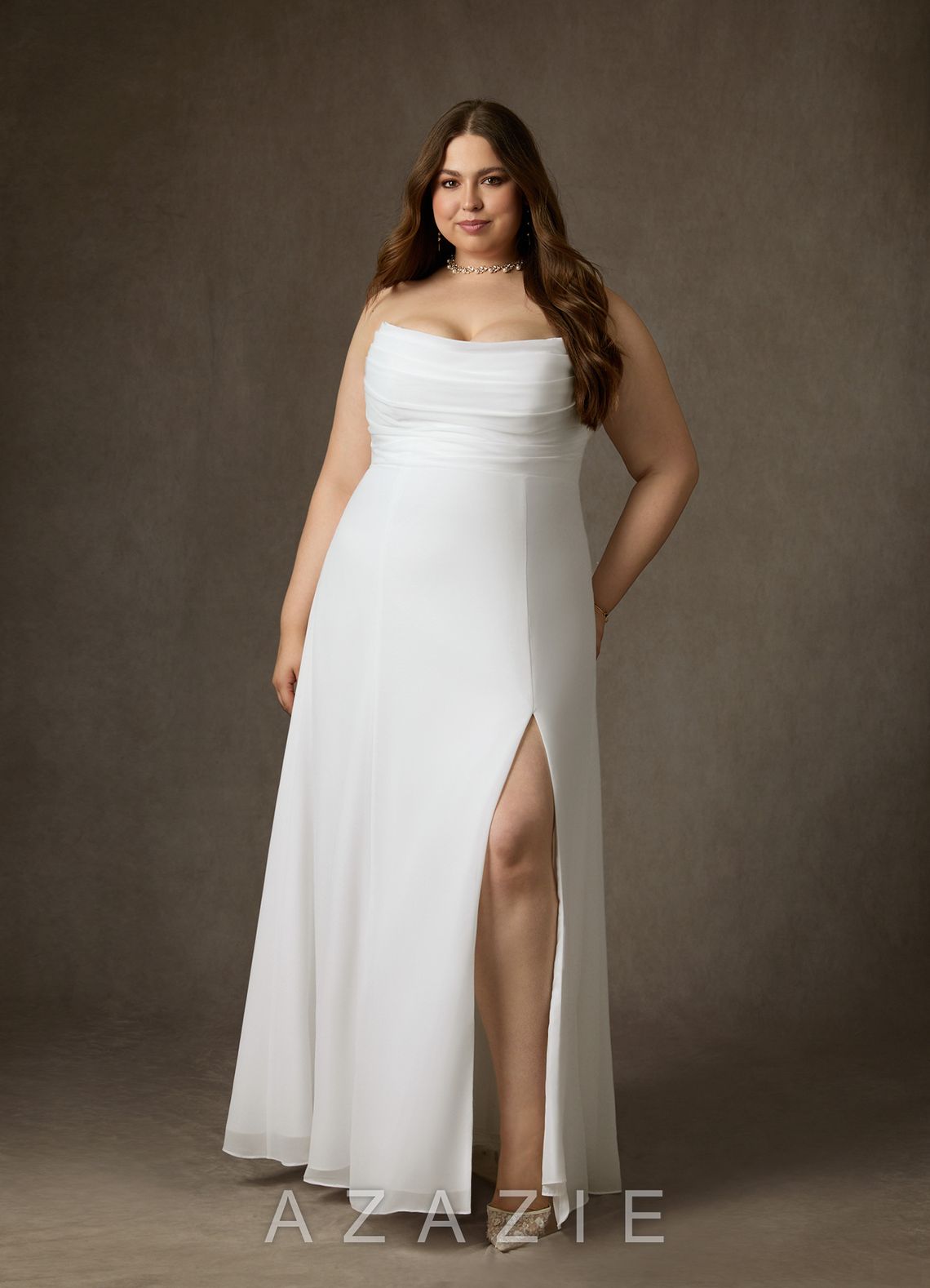 Azazie Camryn Diamond White A-Line Strapless Chiffon Dress