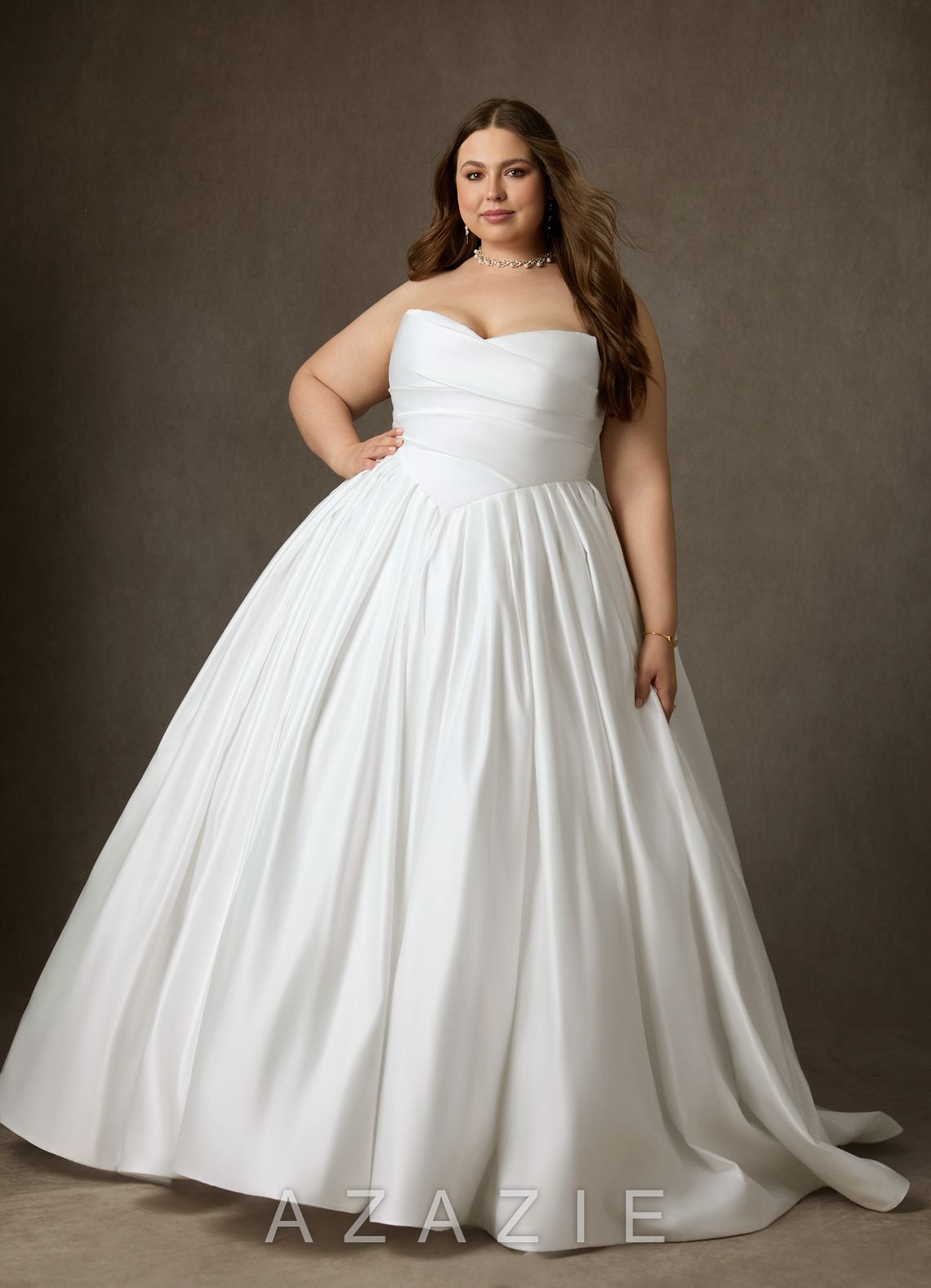Azazie Celestia Diamond White Ball-Gown Strapless Matte Satin Dress diamond_white