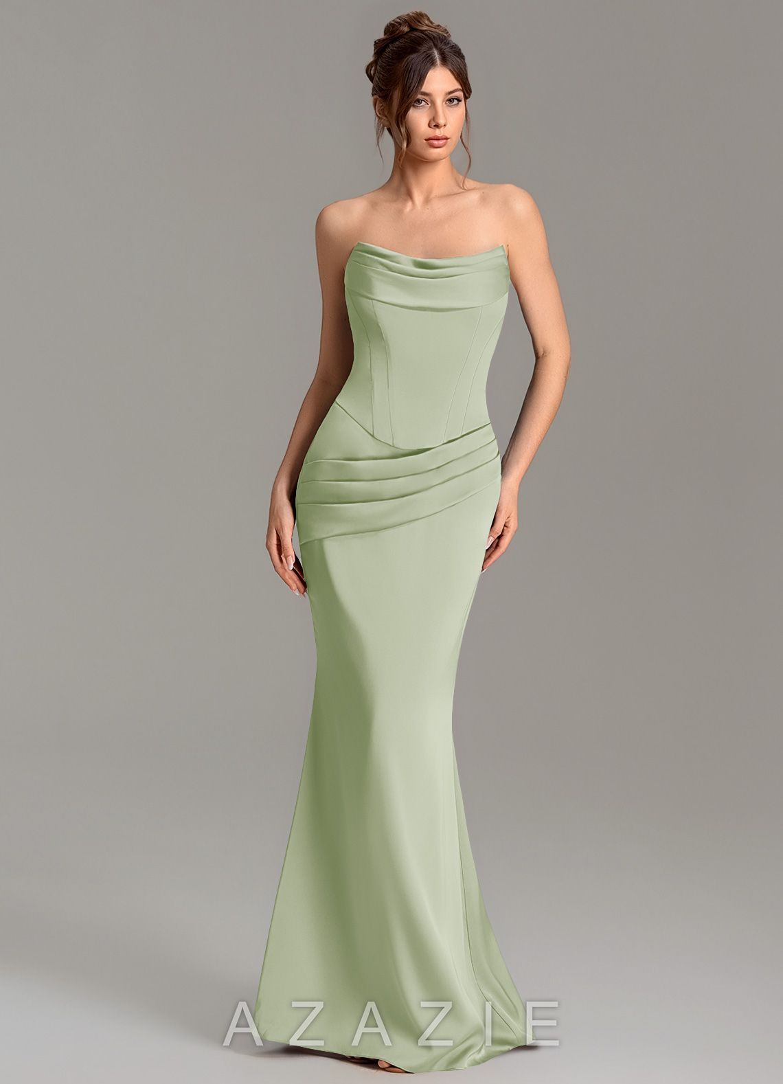Azazie Adrienne Dusty Sage Mermaid Corset Stretch Satin Convertible Dress
