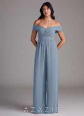 Azazie Lamara Dusty Blue Off the Shoulder Chiffon Convertible Jumpsuit dusty_blue