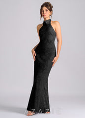 Azazie Velli Black Mermaid High Neck Floral Burnout Dress