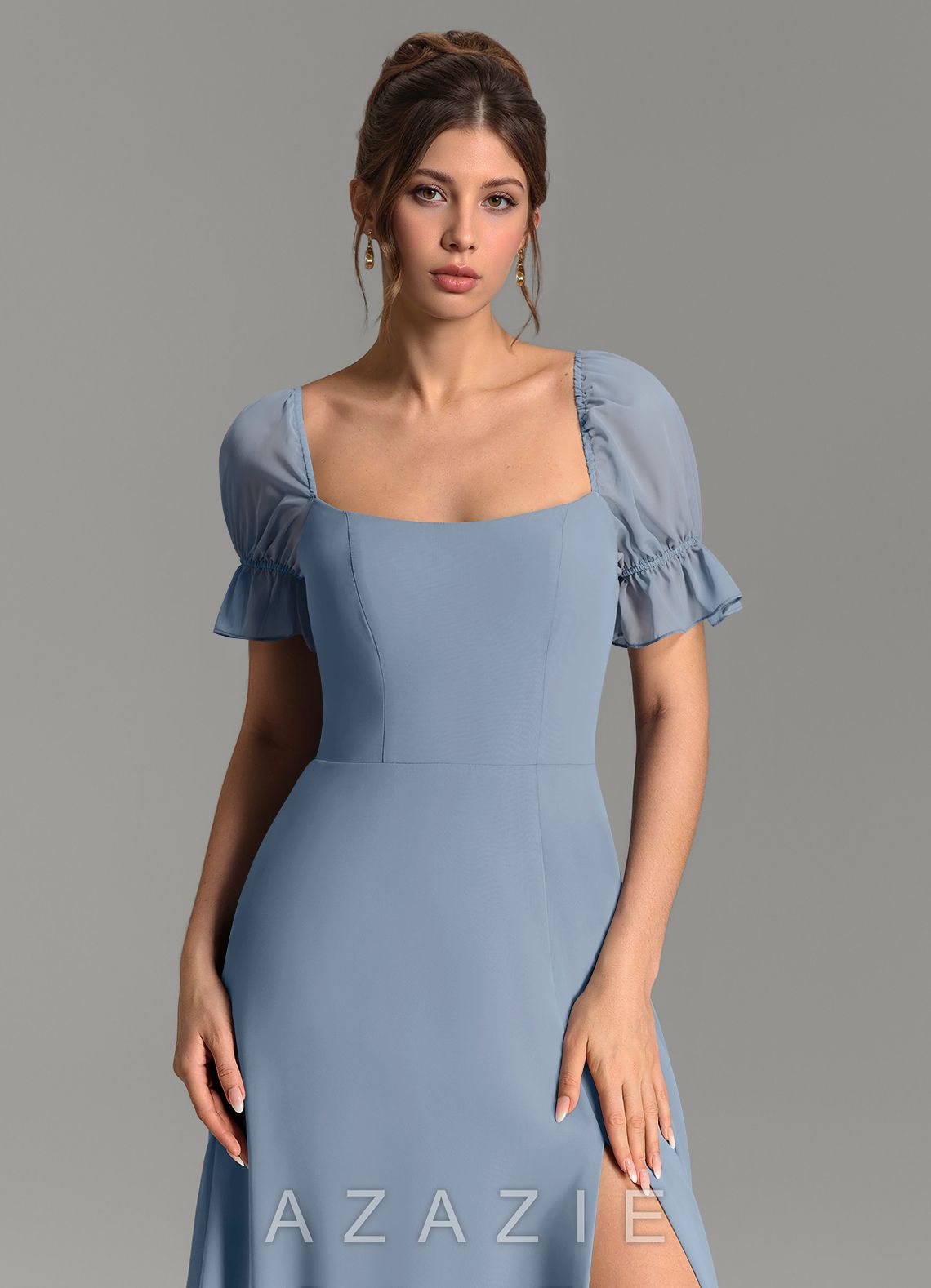 Azazie Jaden Dusty Blue A-Line with Pockets Chiffon Dress dusty_blue