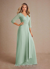 Azazie Mayfield Agave A-Line Pleated Chiffon Dress agave