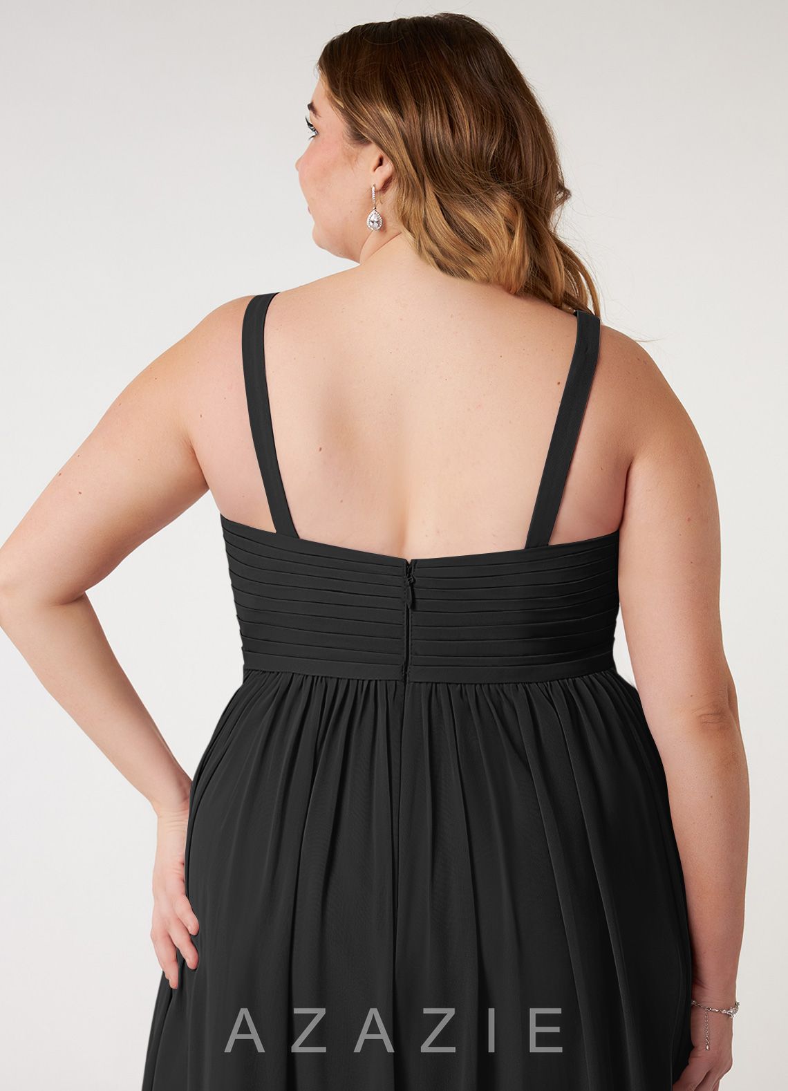 Azazie Chanel Black A-Line Pleated Chiffon Dress black