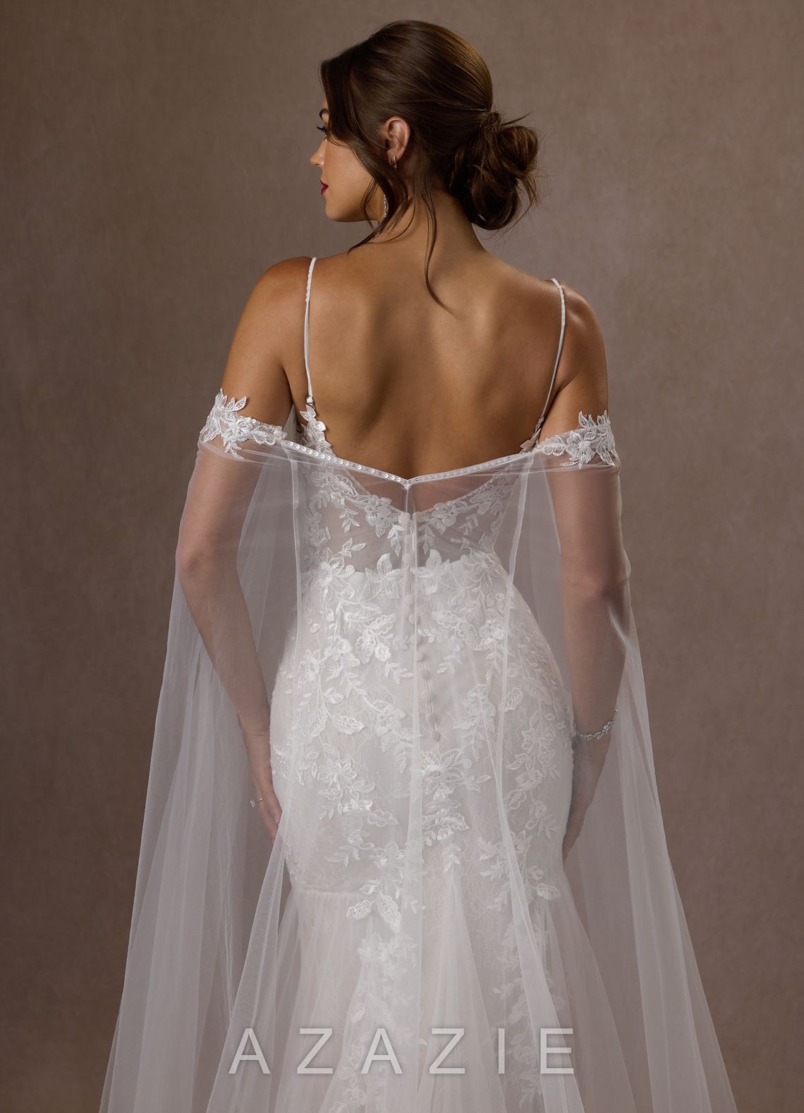 Azazie Leonie Wedding Dress Diamond White Mermaid V-Neck Sequins Tulle Dress diamond_white