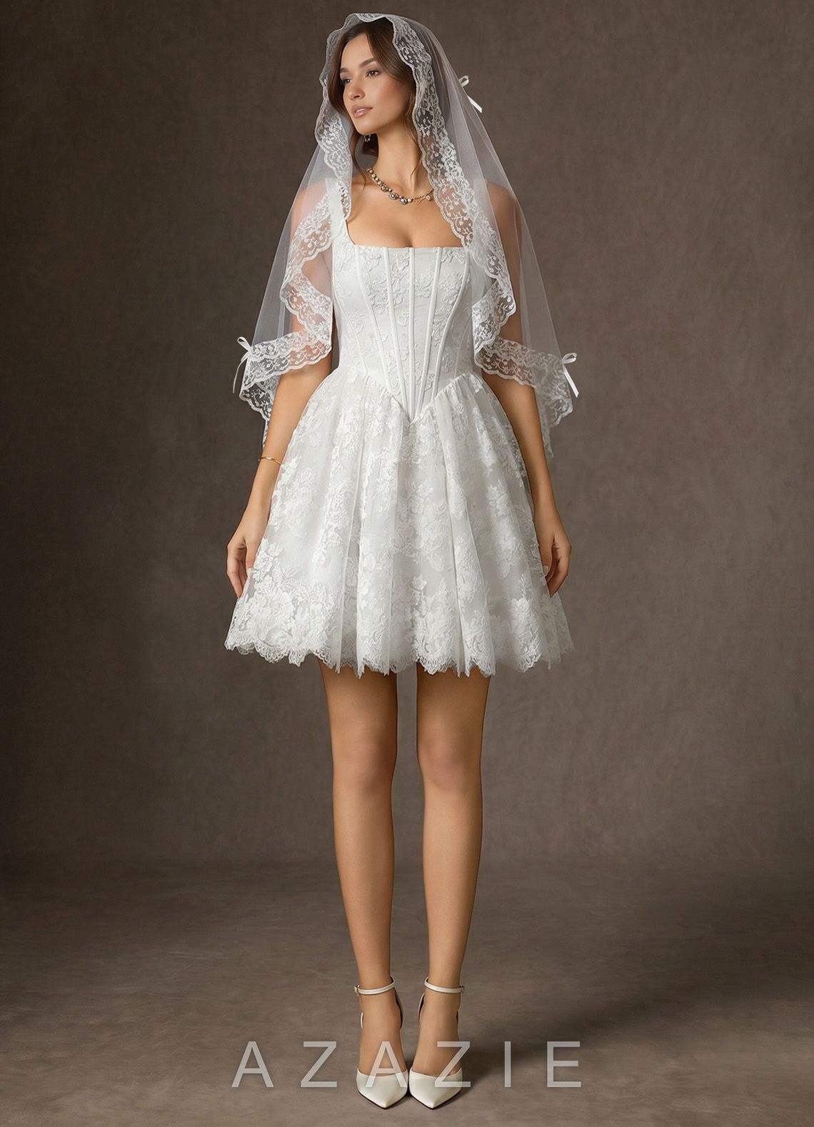 The French Vintage Ruffled Lace Elbow Veil  diamond_white
