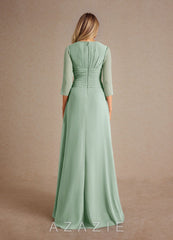 Azazie Mayfield Agave A-Line Pleated Chiffon Dress agave