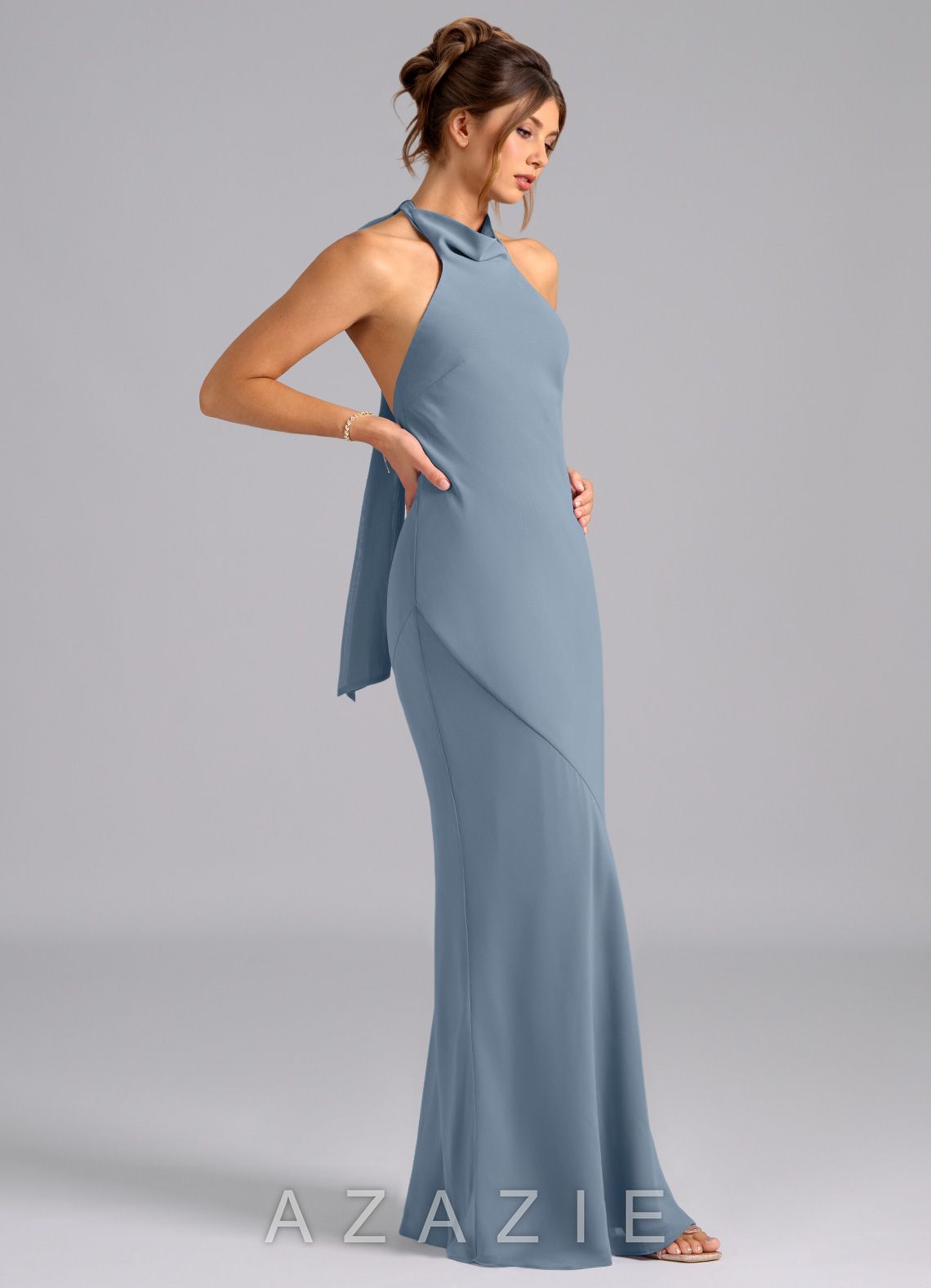 Azazie Velli Dusty Blue Mermaid High Neck Chiffon Dress dusty_blue