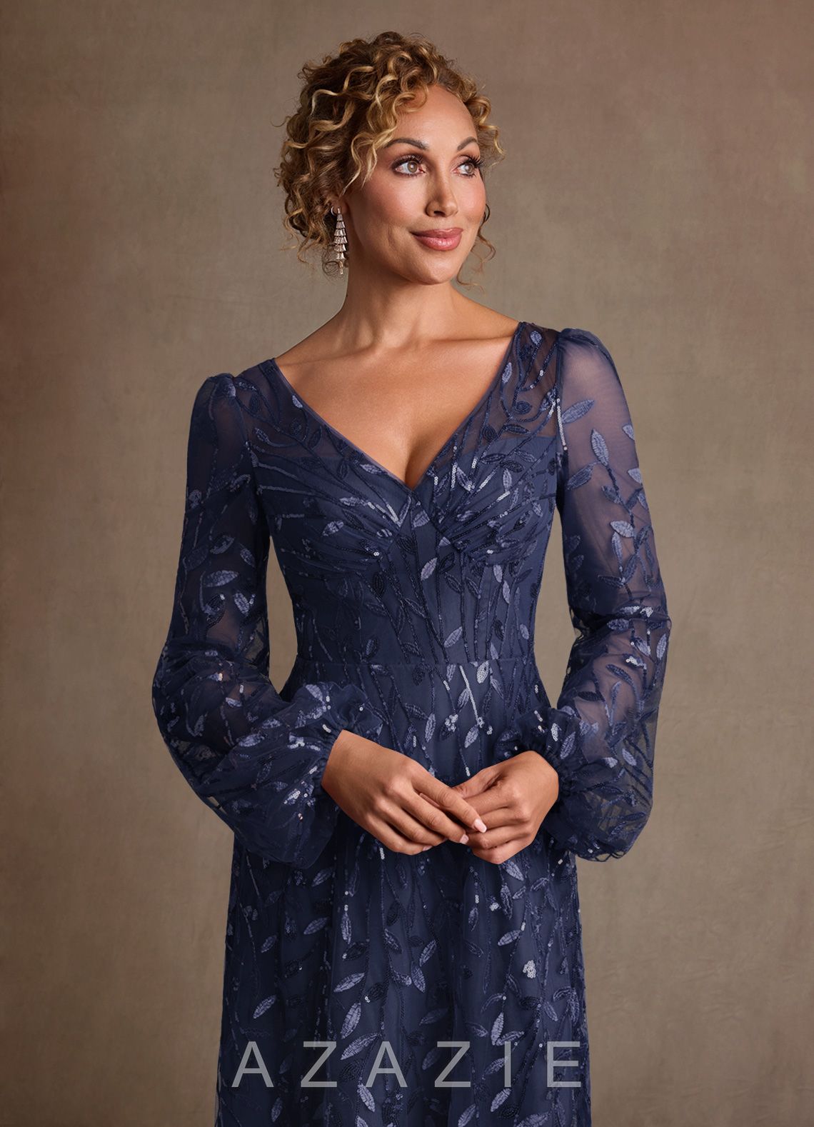 Azazie Mazie Dark Navy A-Line Lace Tulle Dress dark_navy