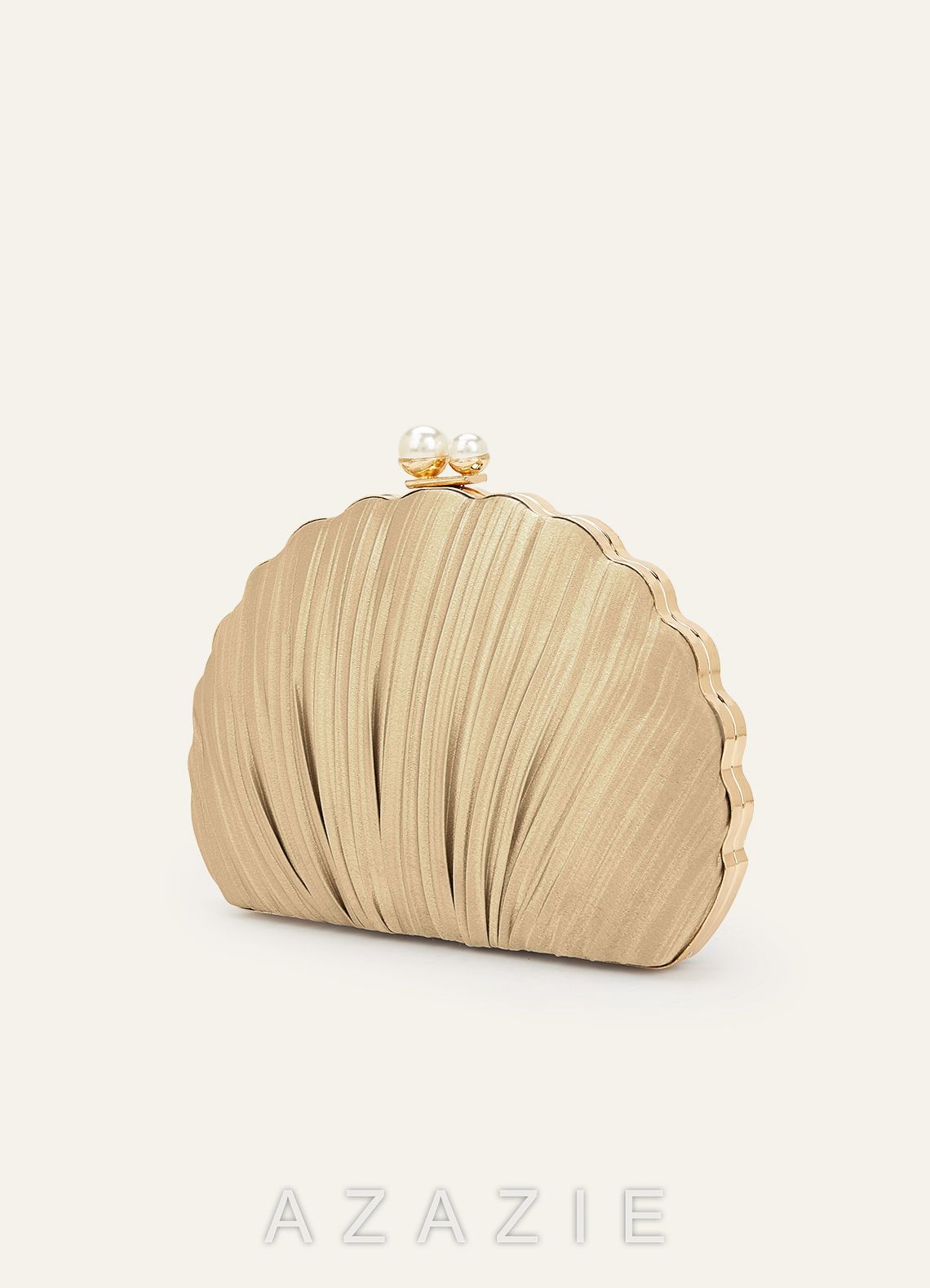Matching Color Metallic Satin Shell-Shape Pleated Clutch Bag