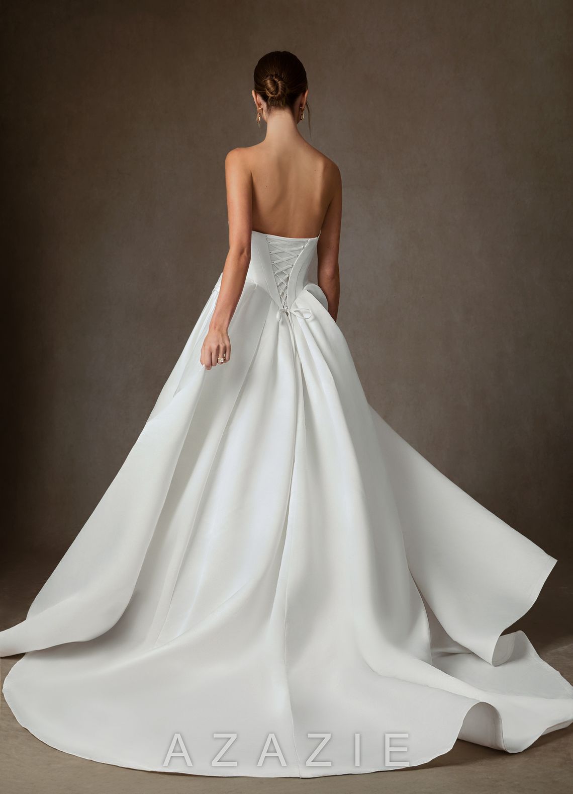 Azazie Suki Diamond White Ball-Gown Off the Shoulder Satin Dress