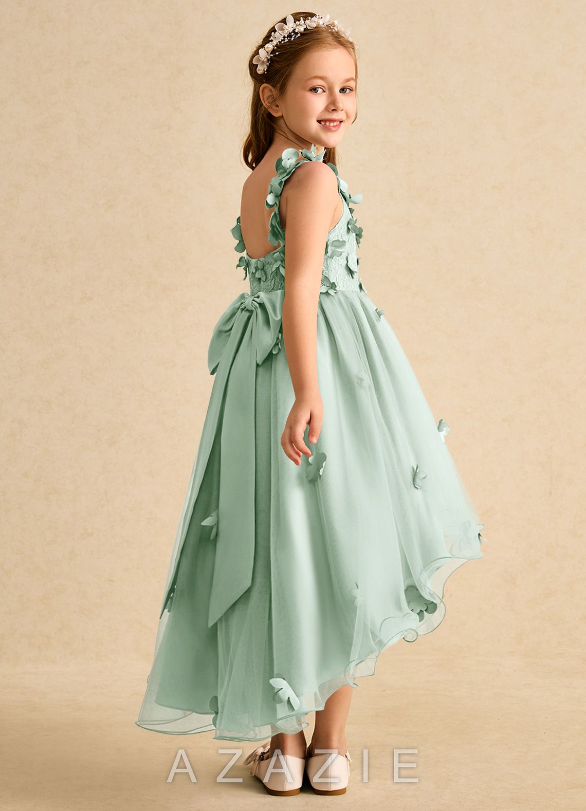 Azazie Tweety Agave A-Line Lace Tulle Dress agave