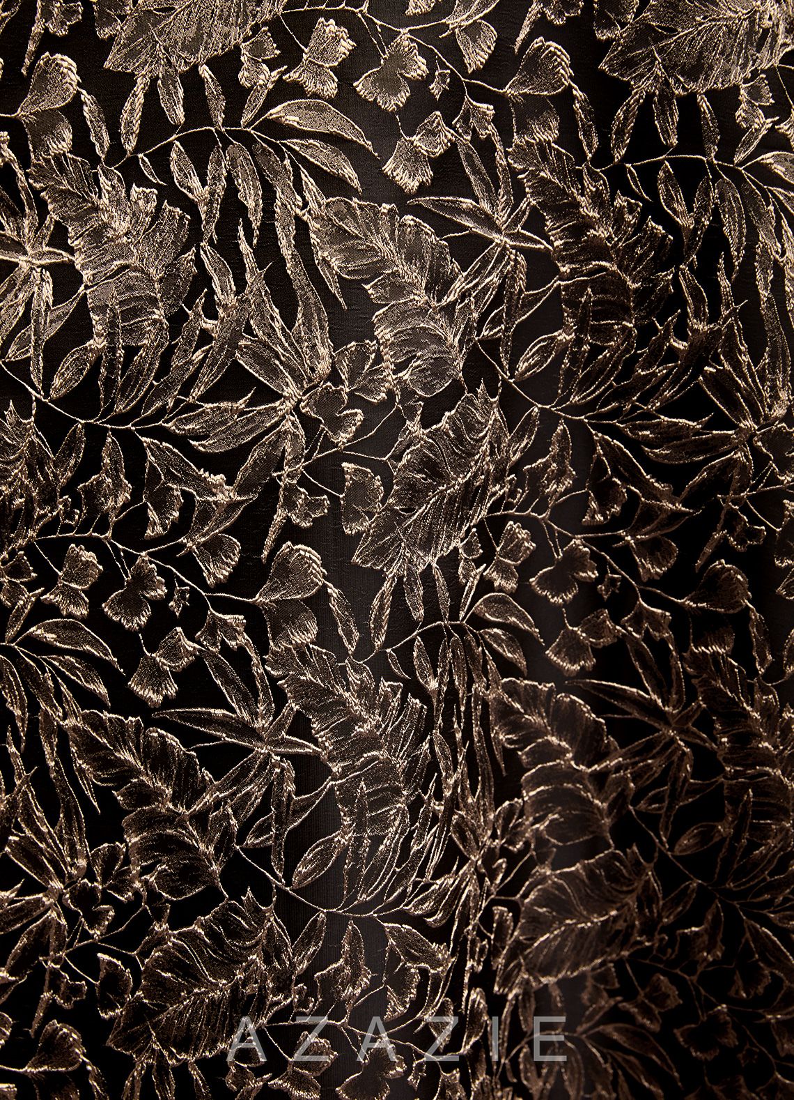 Azazie Jossie Ebony Gold Jacquard A-Line Off the Shoulder Jacquard Dress ebony_gold_jacquard