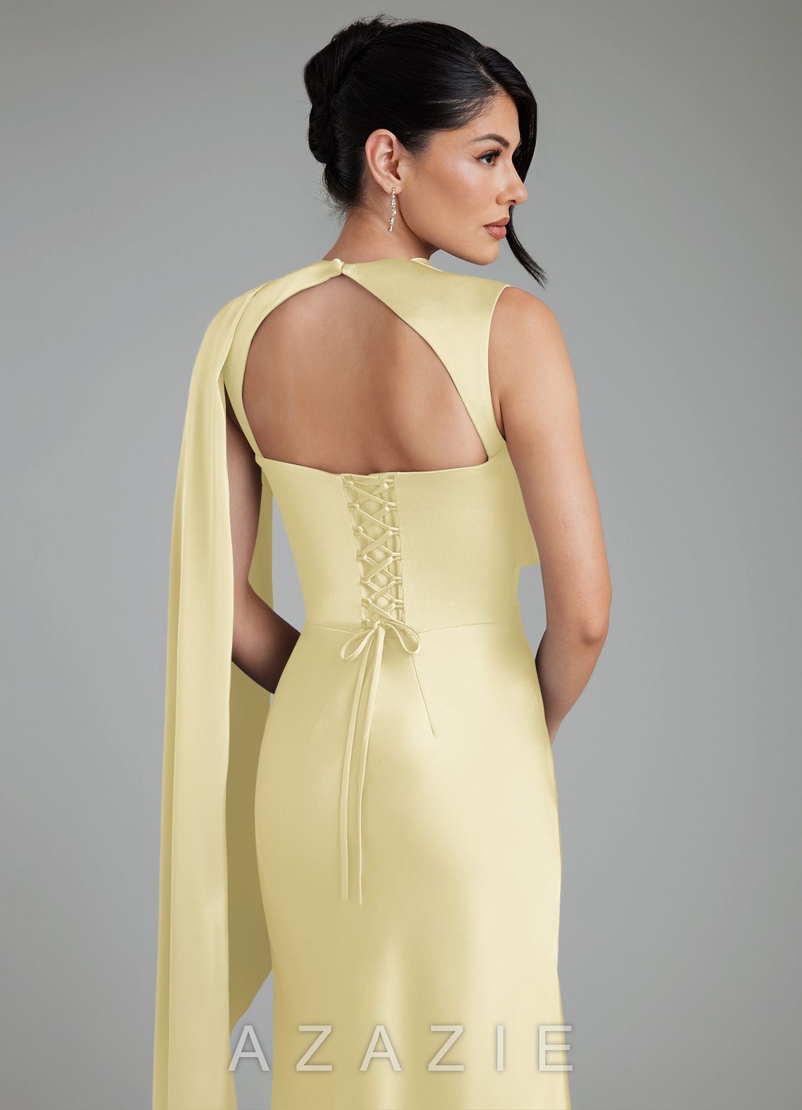 Azazie Taj Lemon Sorbet Mermaid Corset Stretch Satin Dress lemon_sorbet