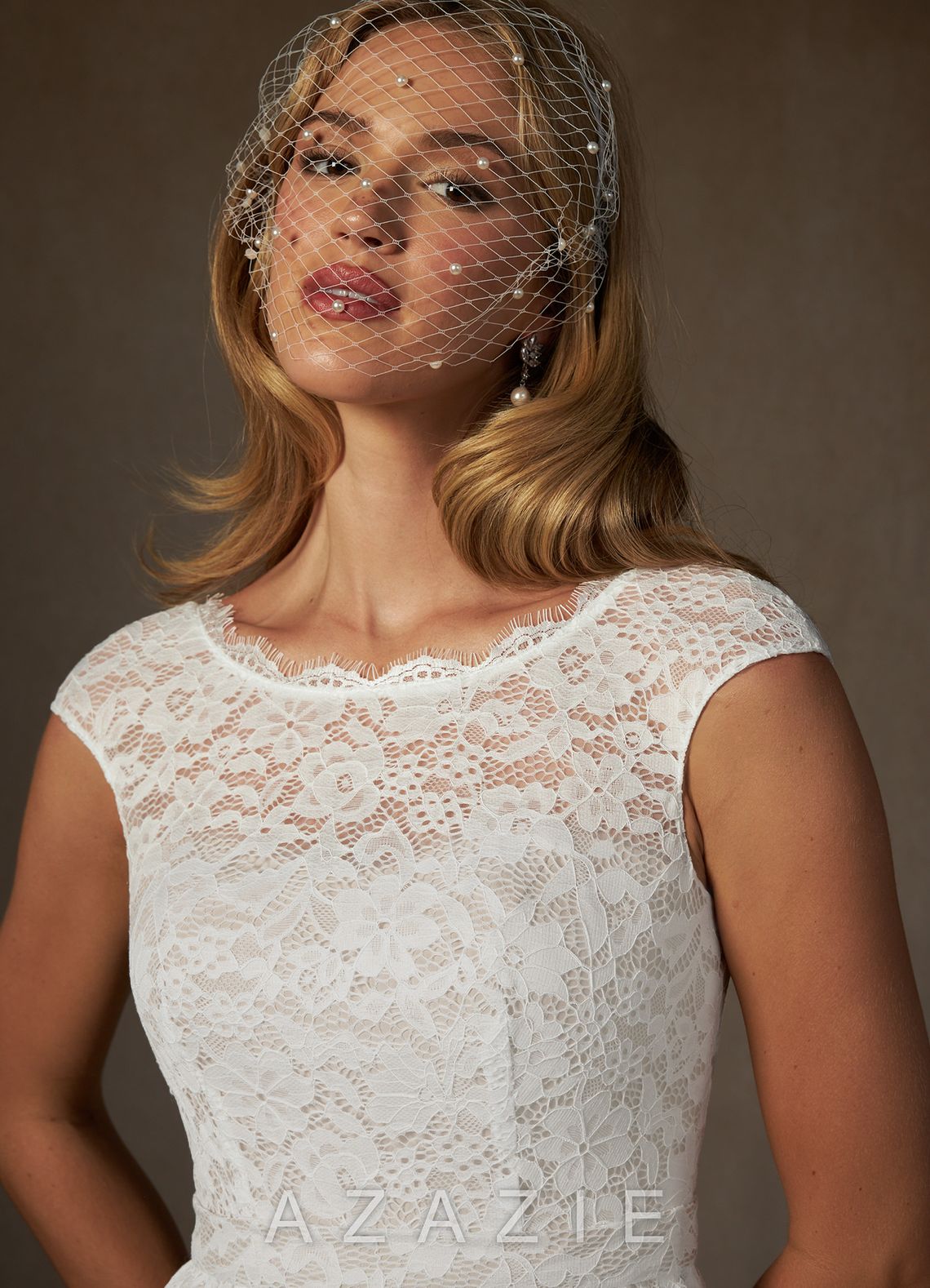Azazie Ginnie Wedding Dress Diamond White A-Line Lace Dress