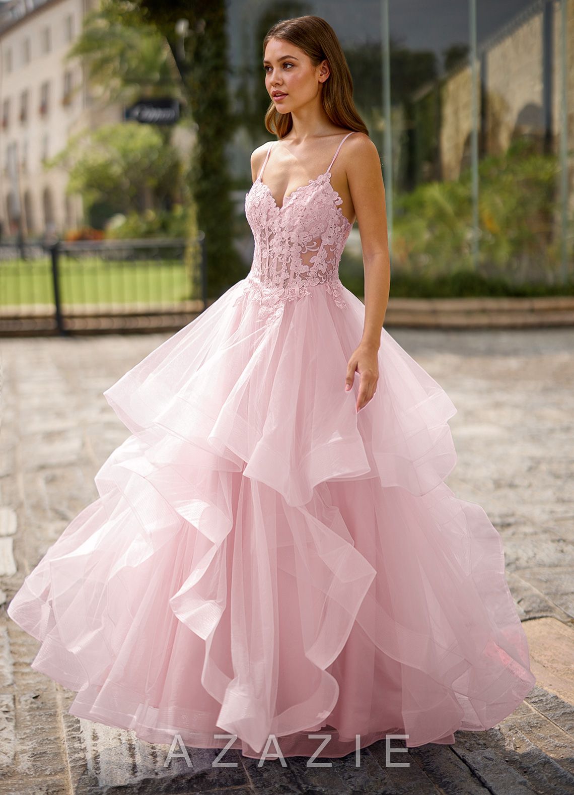 Spitze Pink Sheer Lace Prom Dress  pink