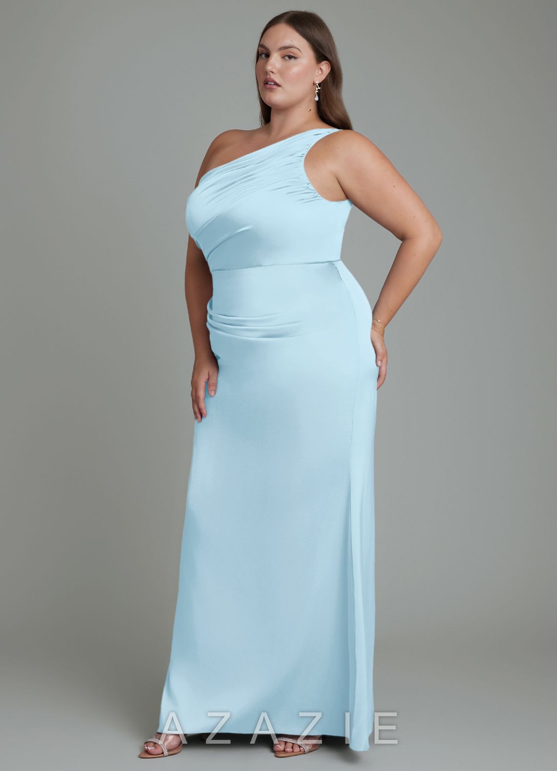 Azazie Akilah Sky Blue Mermaid One Shoulder Stretch Satin Dress sky_blue