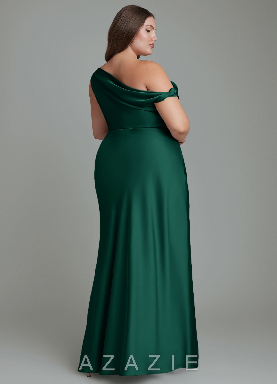 Azazie Emerson Emerald Mermaid Off the Shoulder Stretch Satin Dress emerald