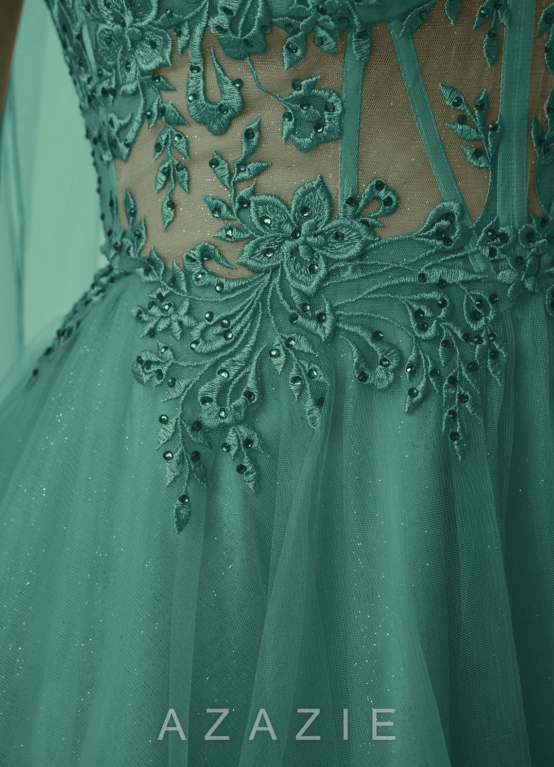 Thalassienne Basil Lace Rhinestones Tulle Mini Dress