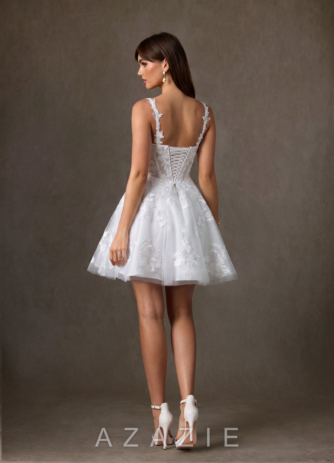 Azazie Darcy Diamond White A-Line Lace Dress