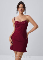 Lindrosa Merlot Rhinestone Beading Sequin Embroidery Satin Mini Dress