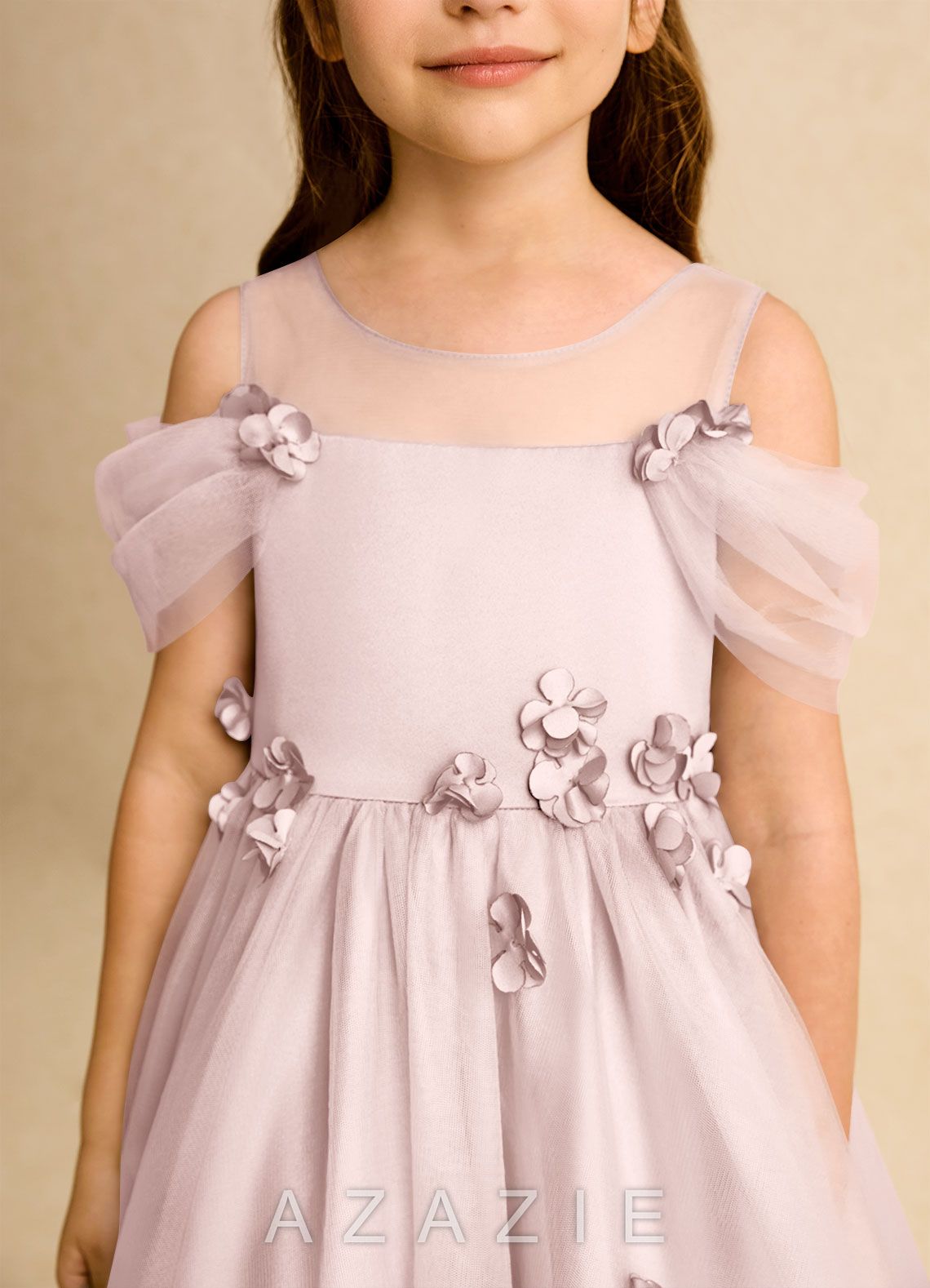 Azazie Juni Blushing Pink Ball-Gown Pleated Tulle Dress blushing_pink