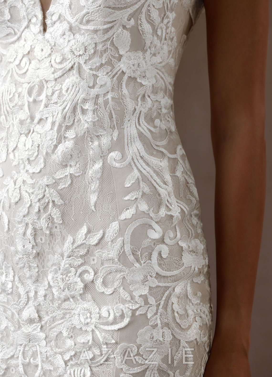 Azazie Camlynn Wedding Dress Diamond White Mermaid V-Neck Sequins Tulle Dress diamond_white