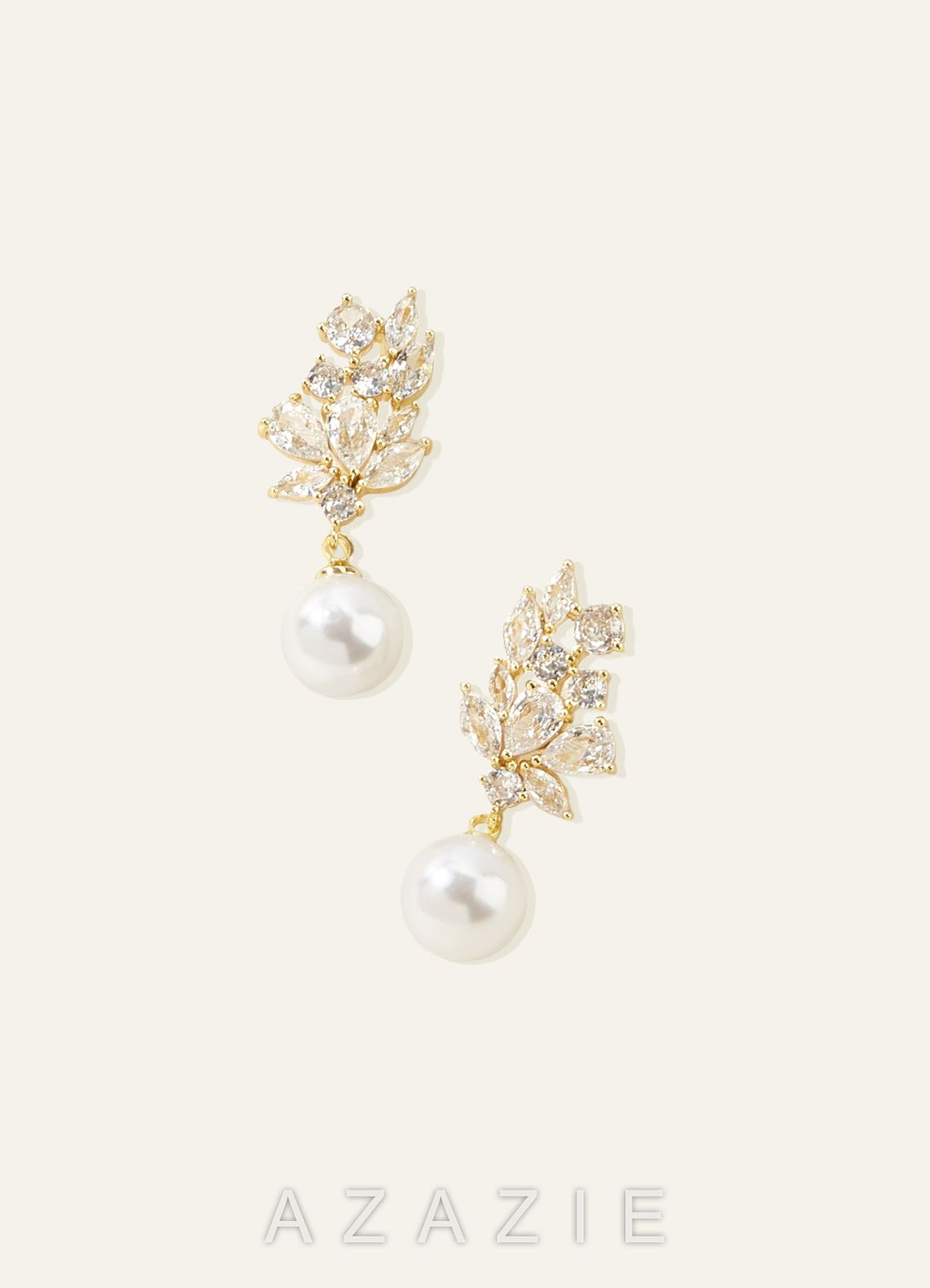 Crystal Foliage and Pearl Dangle Earrings  gold