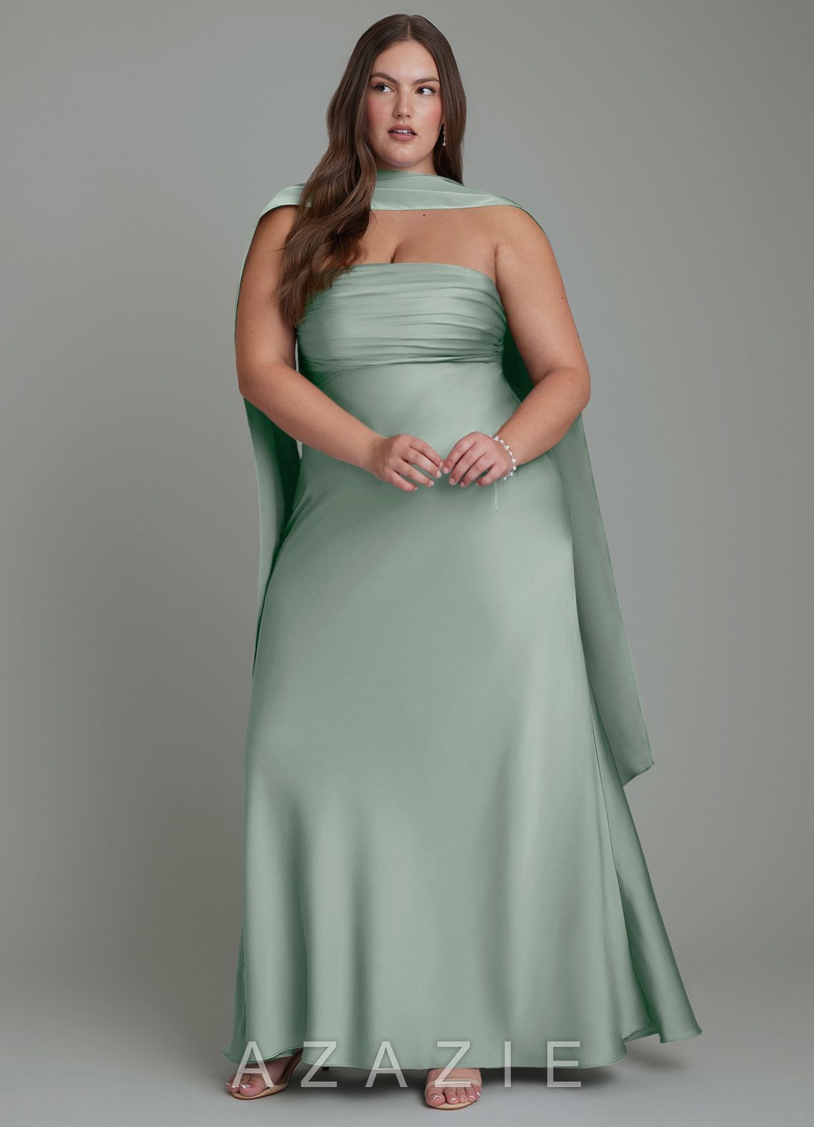 Azazie Saylor Agave Mermaid Strapless Stretch Satin Dress agave