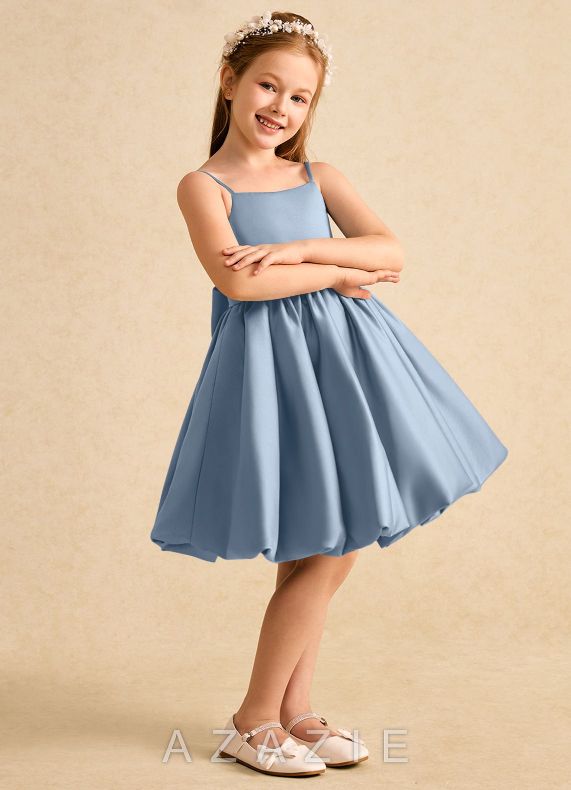 Azazie Davine Dusty Blue A-Line Spaghetti Strap Matte Satin Dress dusty_blue