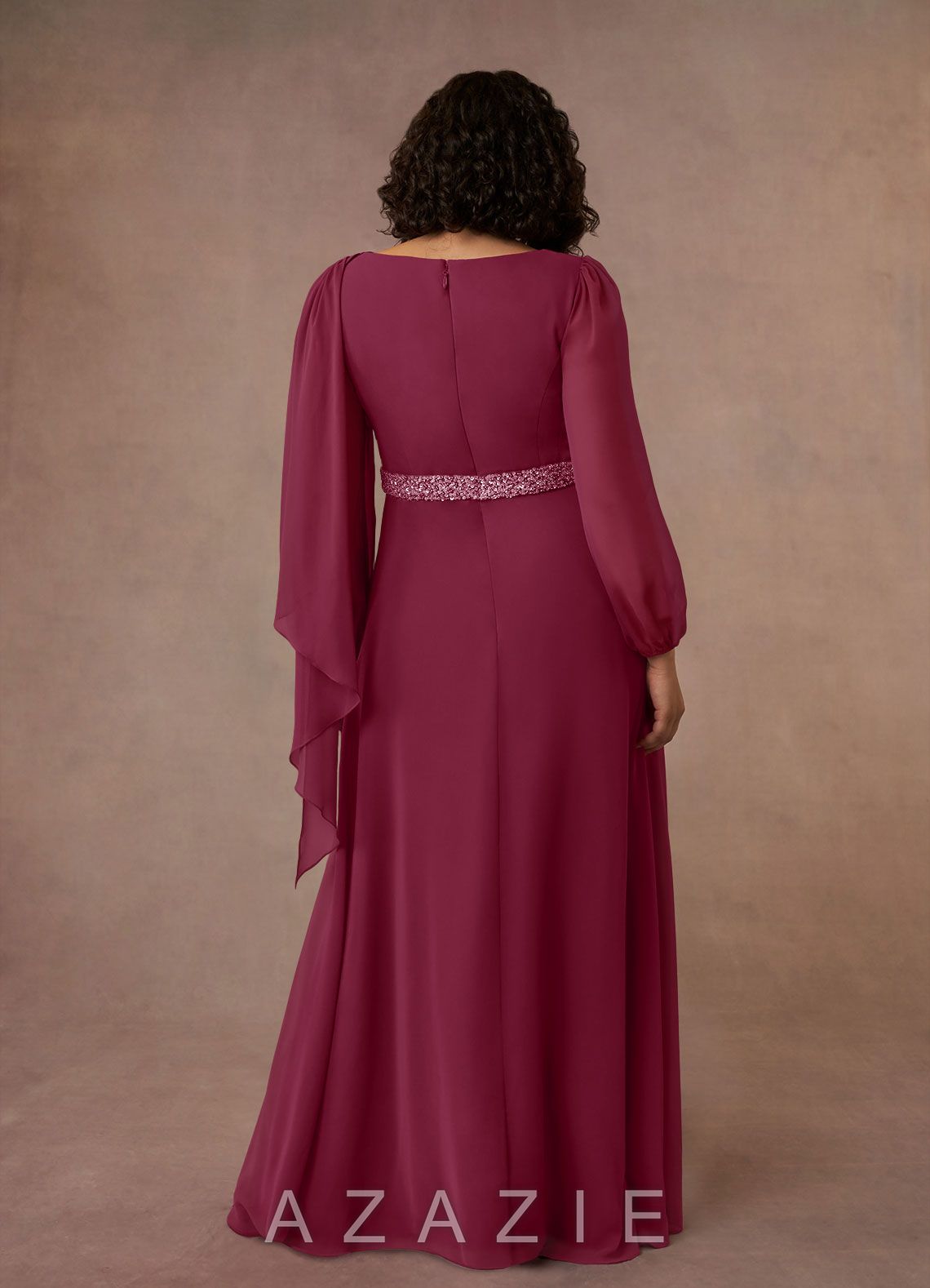 Azazie Priyanka Mulberry A-Line Boatneck Pleated Chiffon Dress mulberry