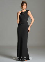 Azazie Kieryn Black Mermaid Pleated Chiffon Dress black