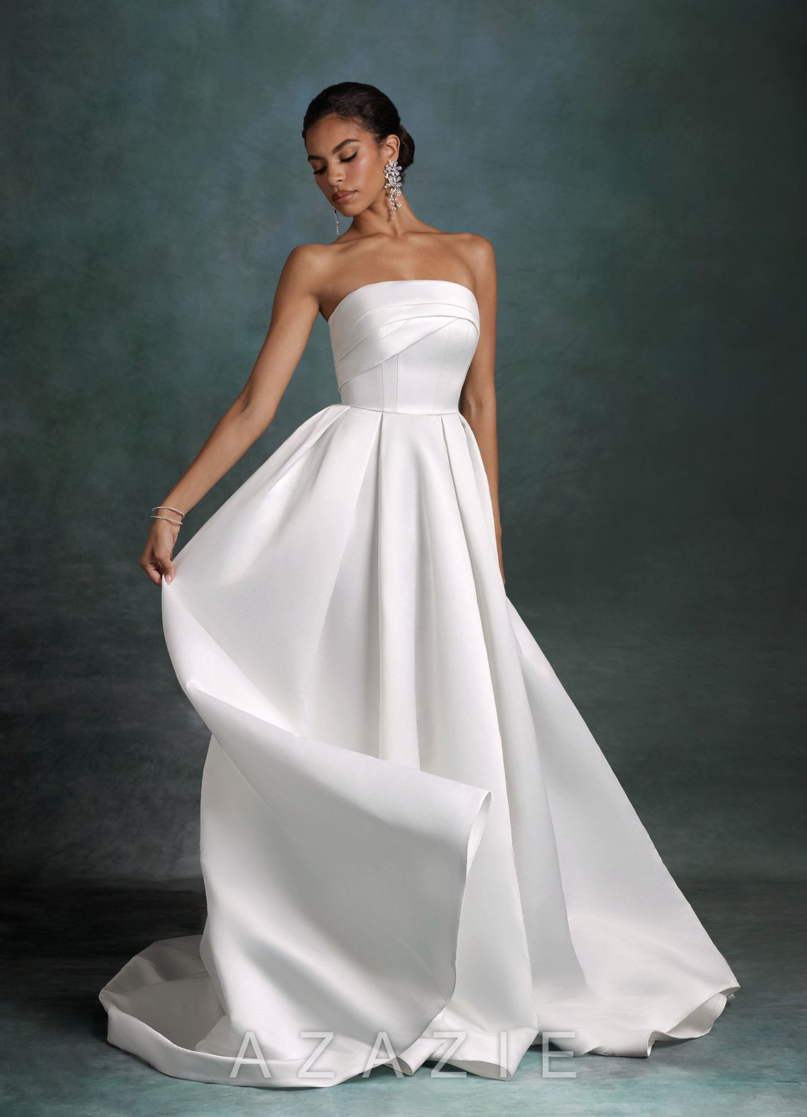Azazie Francesca Diamond White A-Line Strapless Satin Dress